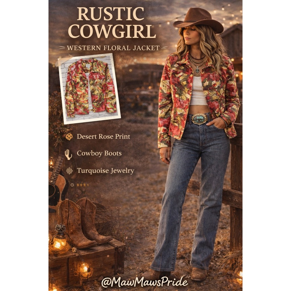 DESERT BLOOM COWGIRL JACKET. VINTAGE WESTERN FLORAL STATEMENT JACKET RODEO CHIC‎